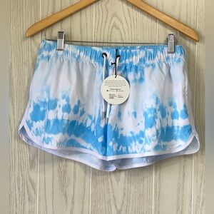 FRANKS AUSTRALIA Womens Blue Tie Dye Sz L Flexible Athletic Shorts MSRP $89 NWT